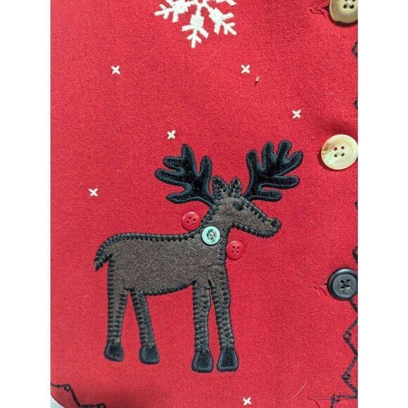 Talbots Christmas Women's  Red Wool With Buttons & Applique Vest Size M - Picture 4 of 7
